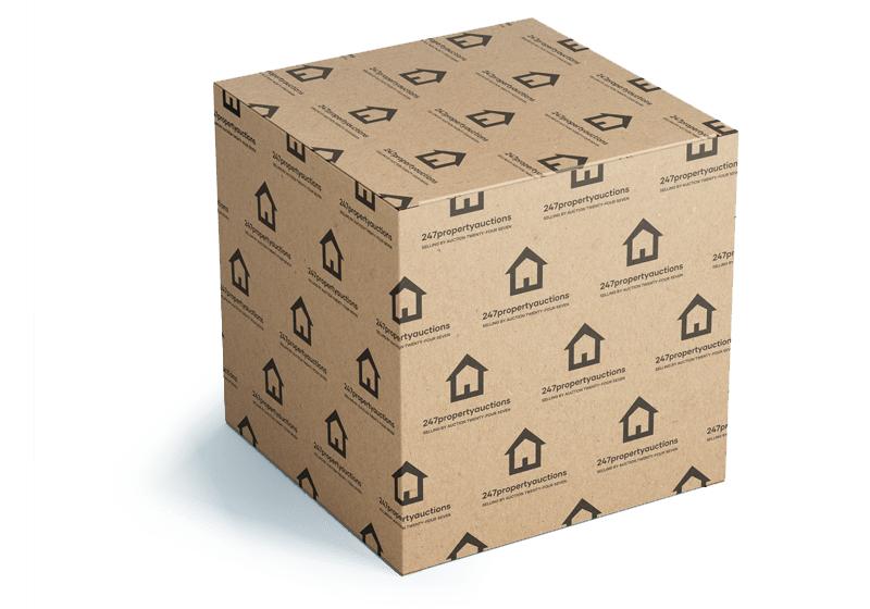 A box wrapped in Logo printed paper